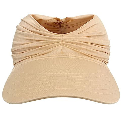 Sun Hat Women Beach Visor Cap UV Protection with Wide Brim Packable Summer Sport Ponytail Sun Cap - color: Beige