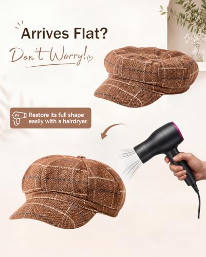 American Trends Newsboy Hats for Women Baker Boy Cap Fall Winter Beret - color: Caramel Plaid