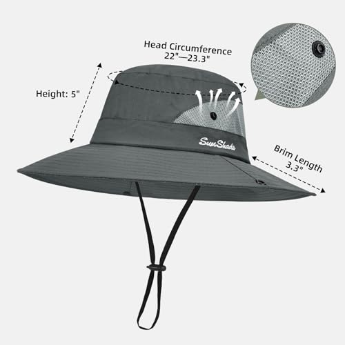 Rosoz Ponytail Sun Bucket Hats for Women UV Protection Foldable Wide Brim - color: 2pack-gray&pure Blue