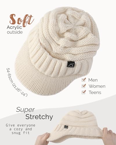 Hat Hut Beanie Hats for Women Men Satin Lined Winter Hats for Women Slouchy Beanies Satin Lined Beanie with Brim Visor - color: Beige
