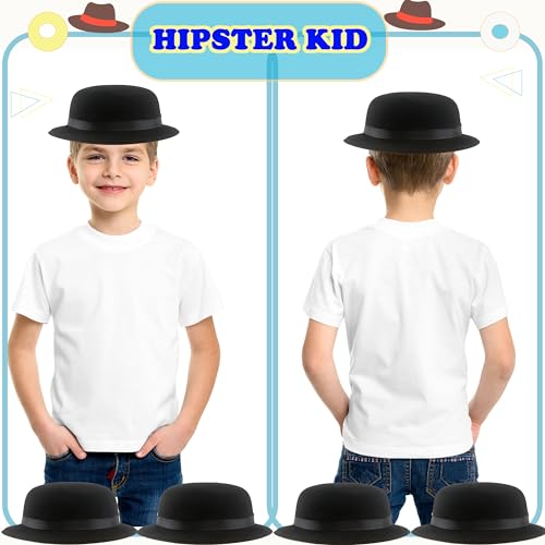 20 Pack Plastic Derby Bowler Hats Bulk Black Bowler Hat Deluxe Costume Hat for Adult Kids Dress up Costumes Party