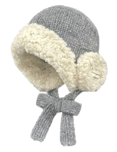 Women Winter Fleece Beanie Hat with Ear Flaps Soft Warm Crochet Skull Caps - color: Grey