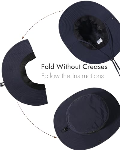 Sun Hats for Men Women UV Sun Protection Waterproof Wide Brim Bucket Hat - color: Navy Blue