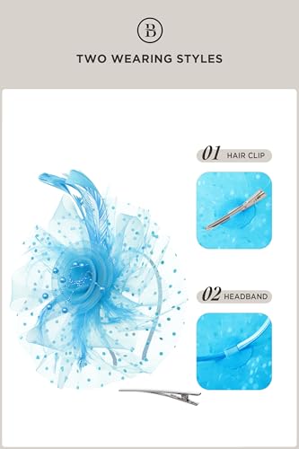 BABEYOND Fascinators Hats for Women Tea Party Flower Tulle Bead Derby Hat - color: Sky Blue