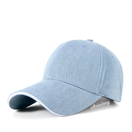 Sandwich Brim High Crown Baseball Cap – Logo-Free – Deep Fit Structured Hat for Men & Women – Minimalist Design - color: Blue Denim / White Sandwich