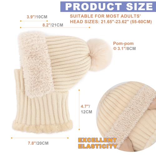 AQOKKA 3 in 1 Knit Fleece Lined Beanie Hat with Scarf and Mask Warm - color: Beige