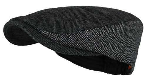 Wonderful Fashion Men's Herringbone Wool Tweed Newsboy IVY Cabbie Driving Hat - color: Twotone-dk.grey
