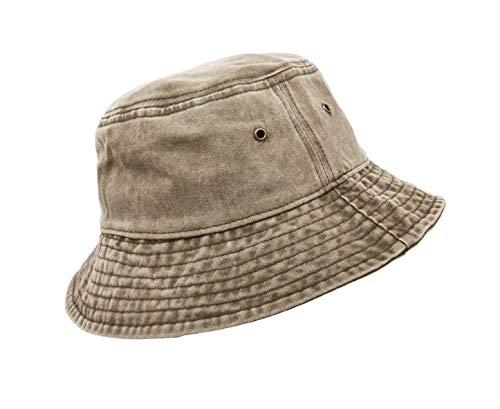 Bucket Hat, Wide Brim Washed Denim Cotton Outdoor Sun Hat Flat Top Cap for Fishing Hiking Beach Sports - color: Khaki