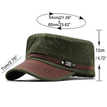 Cadet Army Cap for Men Women Military Adjustable Unisex Flat Top Hat - color: Army Green