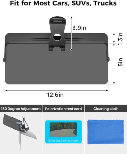 JOYTUTUS Sun Visor Extender for Compact SUVs and Sedans, Universal Anti-Glare Polarized Sun Visor Easy to Install, UV400 Visor Extension Protect from Glare/UV Ray/Stray Light, Safe Driving for Car - size: Medium 12"*6"