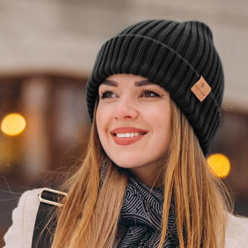 HONGTEYA 3 Pack Winter Beanie for Men Women, Thicken Thermal Plush Lined Beanie Fashion Warm Knit Hat for Cold Weather - color: Black+gray+brown