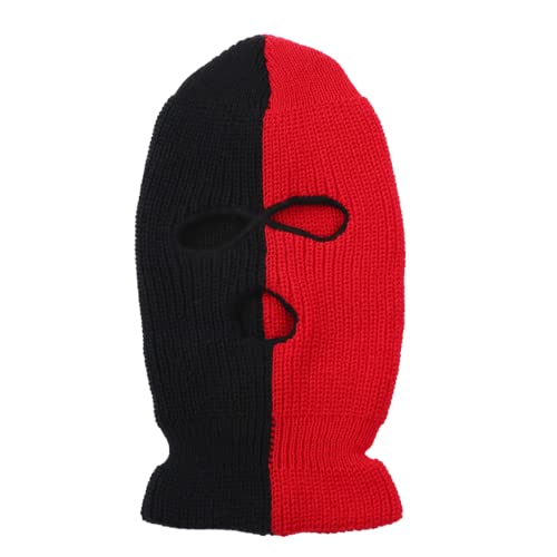 3-Hole Two Color Knitted Hat Ski Mask Balaclava, Full Face Mask for Cycling/Skiing Winter Outdoor Sports - color: Black+red