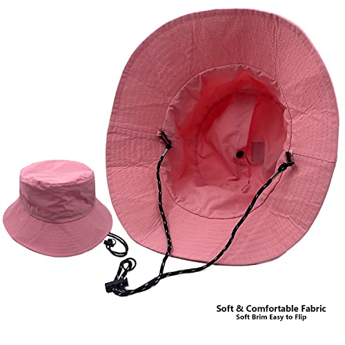 woogwin Waterproof Bucket Rain Hat with Chin Strap Quick Dry Packable Boonie Sun Hat Safari Hat UV Protection - color: Pink1