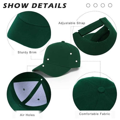 ZH Plain Adjustable Baseball Cap - Lot of 12 Unisex Blank Design Caps - color: Dark Green