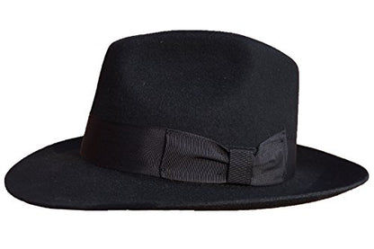 Classic Black Men's Wool Felt Godfather Gangster Mobster Gentleman Fedora Hat - size: 7 5/8