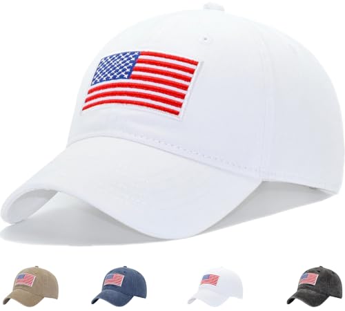 USA Flag Dad Hats, Fits OSFM & XXL Heads, US Patriotic Veterans Army Operator Military Baseball Cap Men Women - color: White, size: Medium-Large