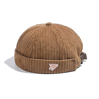 Men Hats Docker Cap Hats Beanie Sailor Cap Worker Hat Rolled Cuff Retro Brimless Hat with Adjustable - color: 0072-khaki