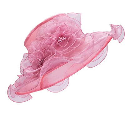 Lawliet Womens Dressy Wide Brim Church Wedding Occasion Sun Hat A613 - color: Medium Pink