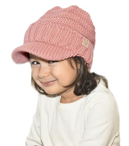 C.C Beanie for Toddler Trendy Warm Oversized Chunky Soft Oversized Ribbed Slouchy Knit Hat with Visor Brim - color: Indi Pink