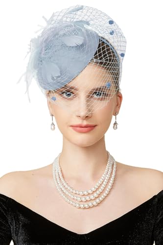 BABEYOND Fascinators Hats for Women Tea Party Pillbox Derby Wedding Hat - color: Light Blue