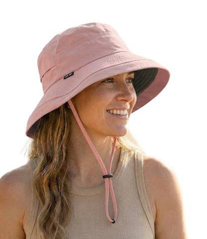 Bucket Sun Hat for Women, UPF 50+ Wide Brim, Packable, Waterproof Rain Hat for Hiking Outdoor Travel - color: Pink