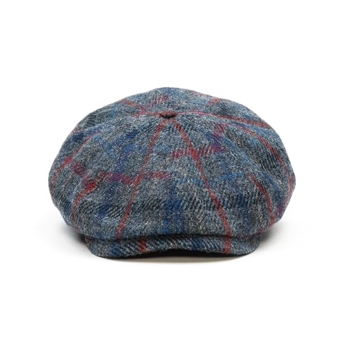 Sterkowski Shelby | 100% Harris Tweed Newsboy Cap for Men | 8 Panel Peaky Style Hat - color: Gray/Blue/Red, size: 7 1/4