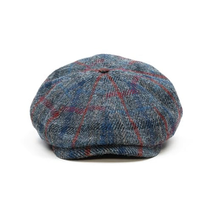 Sterkowski Shelby | 100% Harris Tweed Newsboy Cap for Men | 8 Panel Peaky Style Hat - color: Gray/Blue/Red, size: 6 3/4