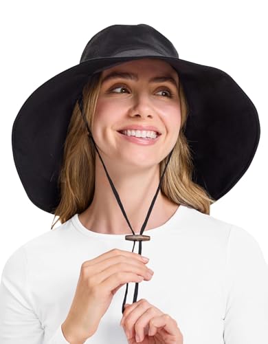 Solbari Women’s Ultra-Wide Cotton Linen Sun Hat UPF 50+ - color: Black, size: Small-Medium