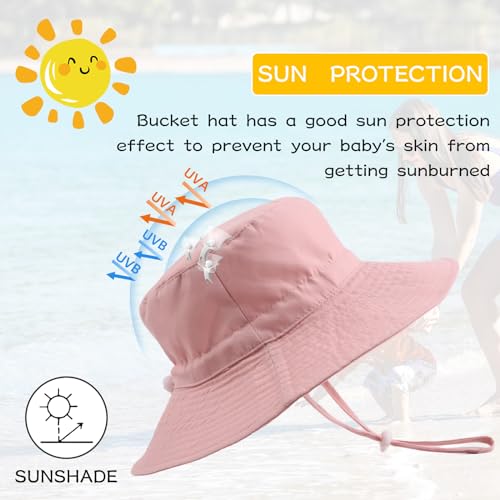 Peecabe Summer Baby Sun Hat for Boys Girls UPF 50+ Wide Brim Toddle Bucket Hat Adjustable Baby Beach Cap 0-8 Years - color: 2pcs-pink+purple, size: 6-24 Months