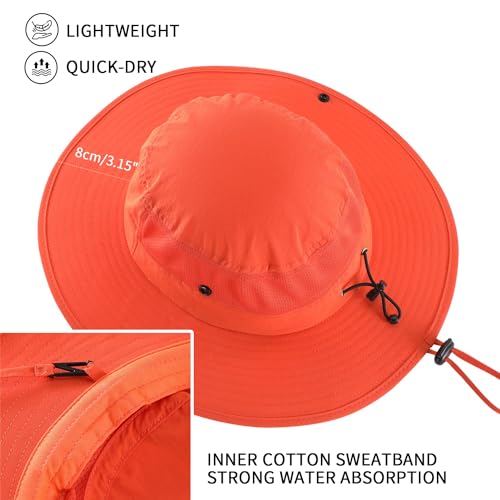 Home Prefer UPF50+ Mens Sun Hat Wide Brim Womens UV Protection Beach Bucket Hat for Fishing Hiking Snap Up Cowboy Hat - color: Orange