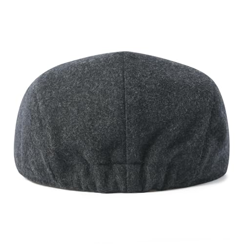 FEINION Men Wool Blend Flat Cap Tweed Newsboy Ivy Hat - color: Dark Grey