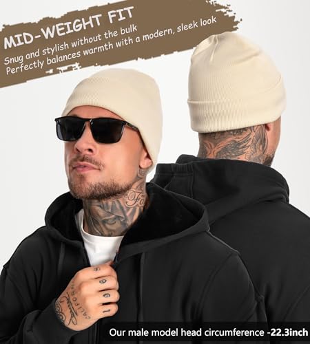 100% Cotton Beanie for Women Men Soft Knit Beanies Warm Winter Hat - color: Beige