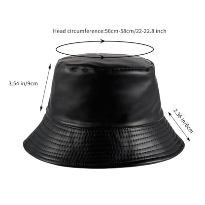 MILAKOO Pu Leather Bucket Hat for Unisex Reversible Fishing Cap Metallic Retro 80s 90s Fisherman Hat - color: A: Black