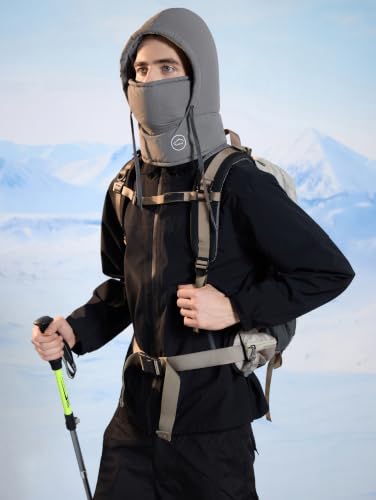 HUAMULAN Unisex Winter One Piece Balaclavas Hoodie Ski Snow Hats Earmuff - color: Darkgray Solid