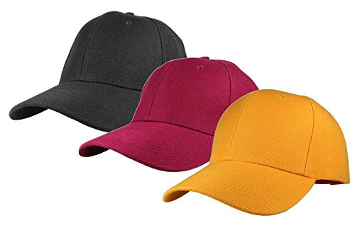 Gelante Plain Baseball Cap Adjustable Back Strap 3 PC - color: 3pcs-black/Burgundy/Gold