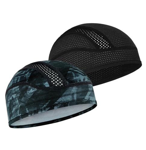 MELASA Cooling Skull Cap Breathable Mesh Sweat Control Helmet Liner for Men - color: Black&dark Geometry