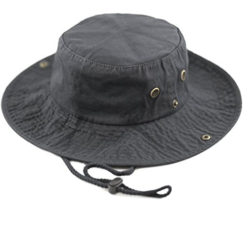The Hat Depot Cotton Stone-Washed Safari Wide Brim Foldable Double-Sided Sun Boonie Bucket Hat - color: 2. Cotton - Charcoal, size: Small-Medium
