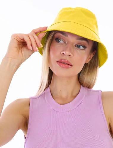 Bucket Hat Beach Sun Hat Fishing Hat for Women Men, Summer Outdoor Travel Packable Fisherman Hat - color: Yellow