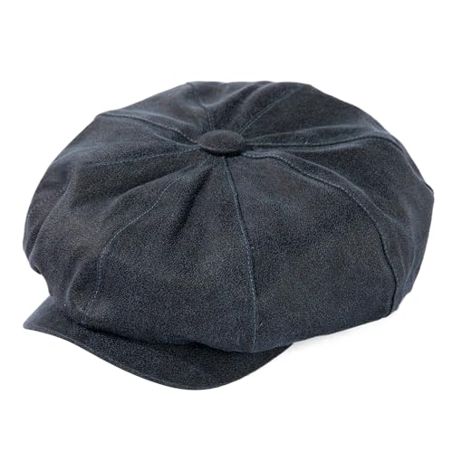 TOP-EX Waterproof 8-Panel Faux Leather Newsboy Flat Cap for Men, Adjustable - color: Navy (Waterproof Faux Leather), size: Large-X-Large