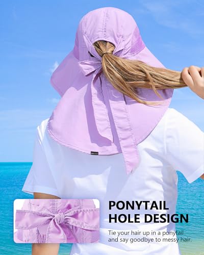 Womens Sun Hat Outdoor UV Protection Wide Brim Fishing Hat with Ponytail Hole Neck Flap for Beach Hiking Camping - color: Sun Hat-purple