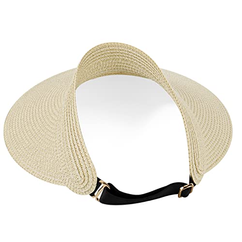 Women Summer Sun Hat Lady's Portable Beach Visor Bowknot Straw Hat - color: Beige 6