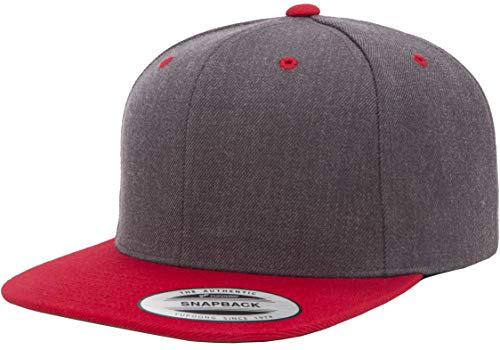 Flexfit Unisex Adult Yp Classics Premium Snapback Cap – 2-Tone - color: Dark Heather/Red
