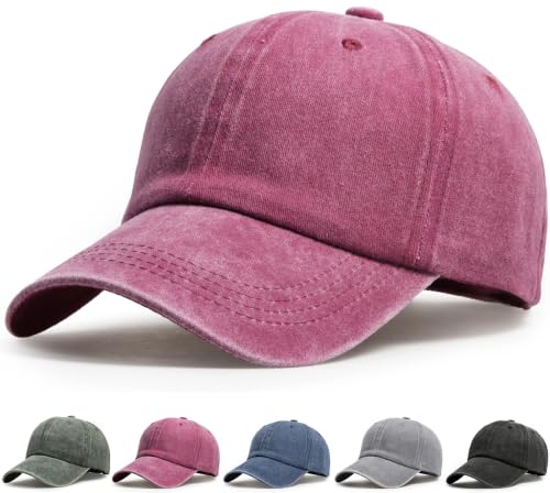 Vintage Cotton Baseball Cap Low Profile Dad Hat for Men Women - color: Wine
