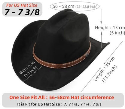 Western Cowboy Hat for Women Men Small Short Wide Brim Beach Cowgirls Cattleman Cowboys Hats - color: Black