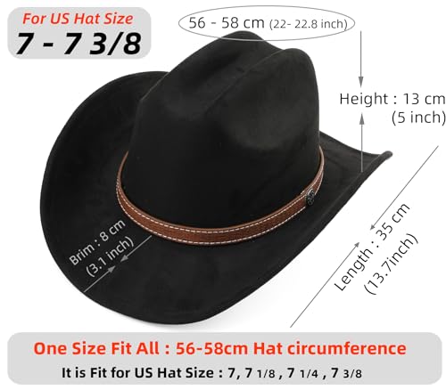 Western Cowboy Hat for Women Men Small Short Wide Brim Beach Cowgirls Cattleman Cowboys Hats - color: Black