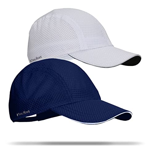 TrailHeads Men's Race Day Running Hat, Quick Dry, Moisture Wicking - color: White & Navy 2-pack