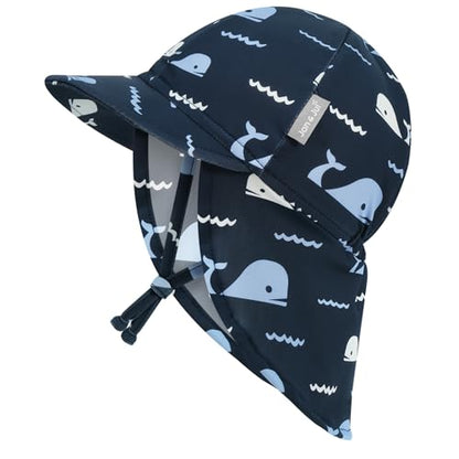JAN & JUL Baby Sun-Hat with Neck Flap for Swimming - color: Navy Whale Tales, size: 0-3 Months