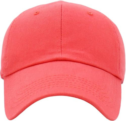 KBETHOS Classic Unisex Cotton Adjustable Low Crown Baseball Cap – Plain Dad Hat - color: Coral