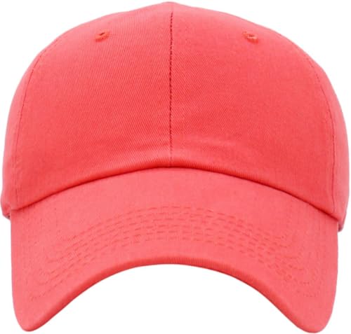 KBETHOS Classic Unisex Cotton Adjustable Low Crown Baseball Cap – Plain Dad Hat - color: Coral