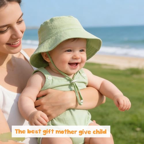 Baby Sun Hat Infant Toddler Summer Cotton Yarn Beach Bucket Hat for Boy Girl - color: Green, size: 6-24 Months
